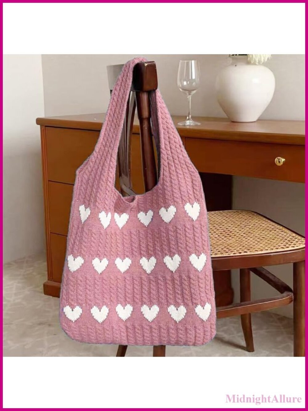 Knitted Crochet Tote Bag Large Capacity Foldable Shoulder Bag Open Top Casual
